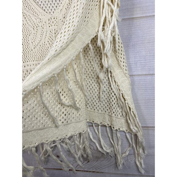 Willow And Clay Top Womens M Cream Bohemian Crochet Lace Open Knit Fringe - Picture 8 of 9